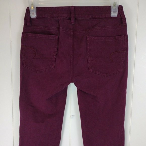AE American Eagle Burgundy Jegging size 0 - 26w 30L Jean Legging Denim Skinny - Picture 2 of 6